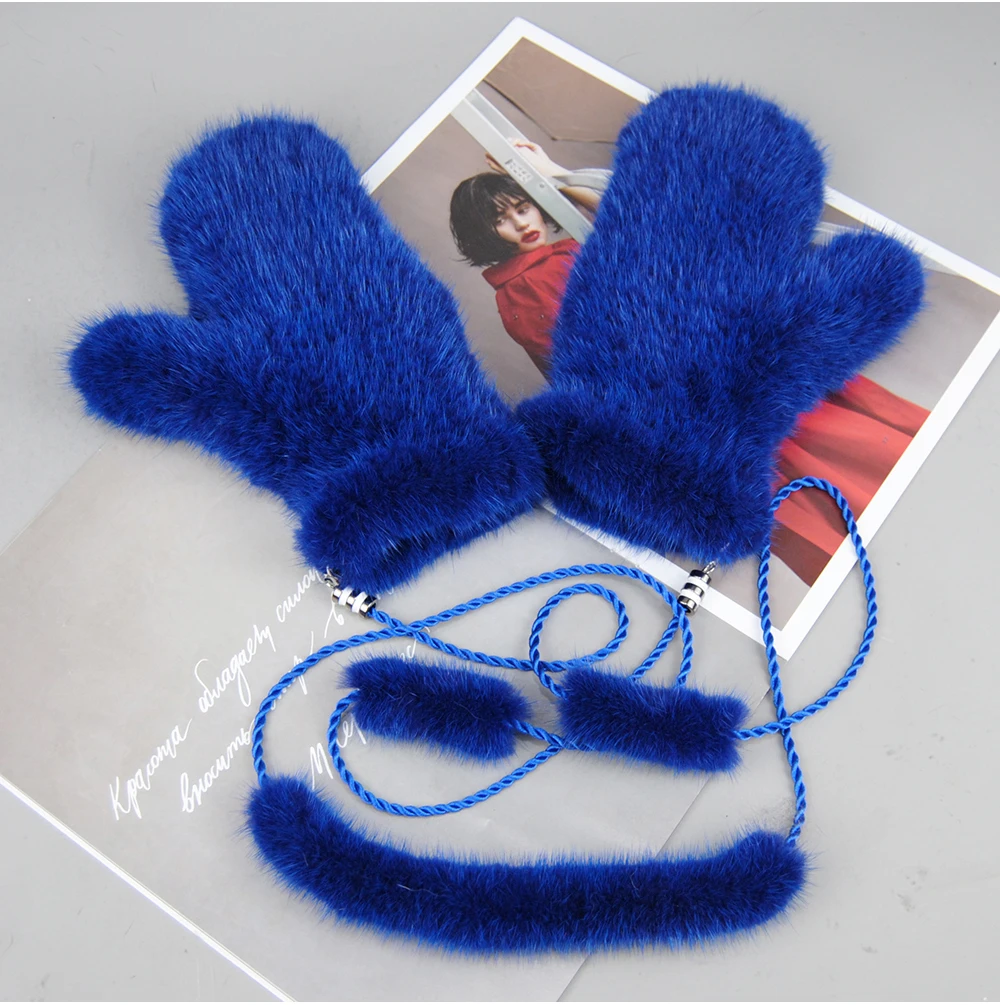 Winter Real Mink Fur Gloves Fashion Soft Warm 100%Natural Mink Fur Gloves Lady Good Elastic Genuine Fur Gloves Knitted Fur Glove