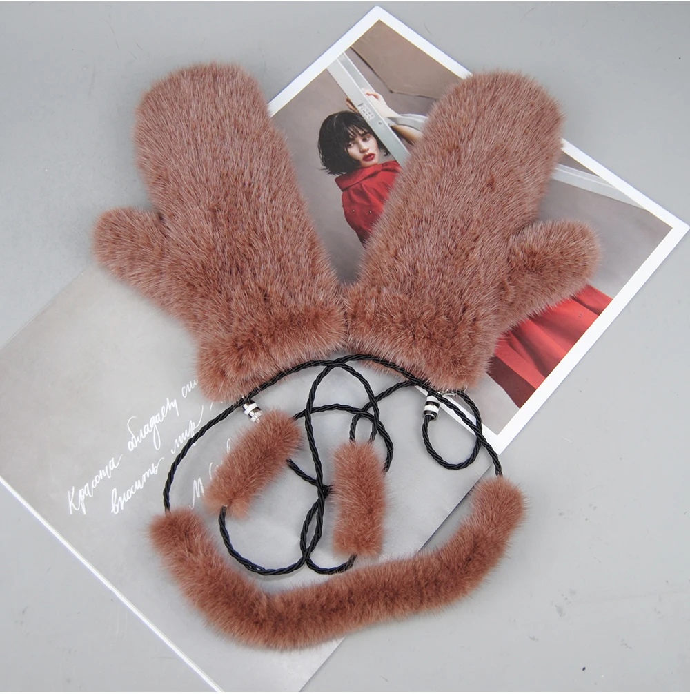 Winter Real Mink Fur Gloves Fashion Soft Warm 100%Natural Mink Fur Gloves Lady Good Elastic Genuine Fur Gloves Knitted Fur Glove