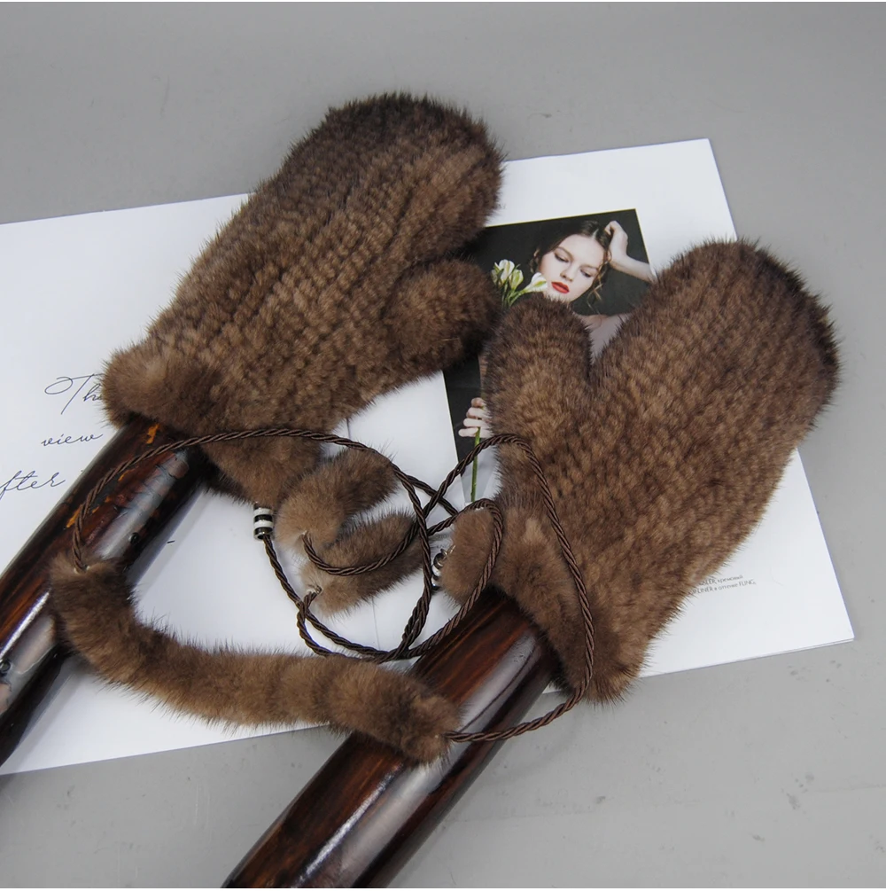 Winter Real Mink Fur Gloves Fashion Soft Warm 100%Natural Mink Fur Gloves Lady Good Elastic Genuine Fur Gloves Knitted Fur Glove