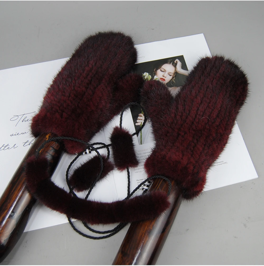 Winter Real Mink Fur Gloves Fashion Soft Warm 100%Natural Mink Fur Gloves Lady Good Elastic Genuine Fur Gloves Knitted Fur Glove