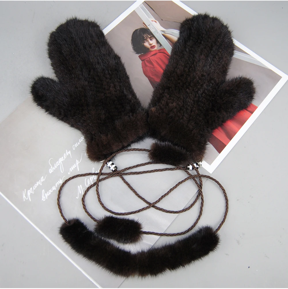 Winter Real Mink Fur Gloves Fashion Soft Warm 100%Natural Mink Fur Gloves Lady Good Elastic Genuine Fur Gloves Knitted Fur Glove