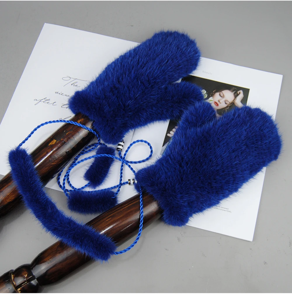 Winter Real Mink Fur Gloves Fashion Soft Warm 100%Natural Mink Fur Gloves Lady Good Elastic Genuine Fur Gloves Knitted Fur Glove