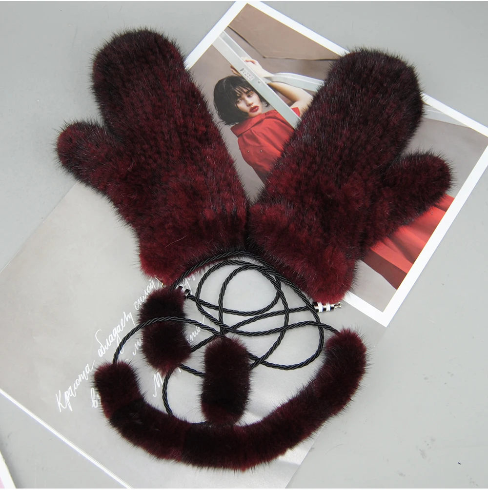 Winter Real Mink Fur Gloves Fashion Soft Warm 100%Natural Mink Fur Gloves Lady Good Elastic Genuine Fur Gloves Knitted Fur Glove
