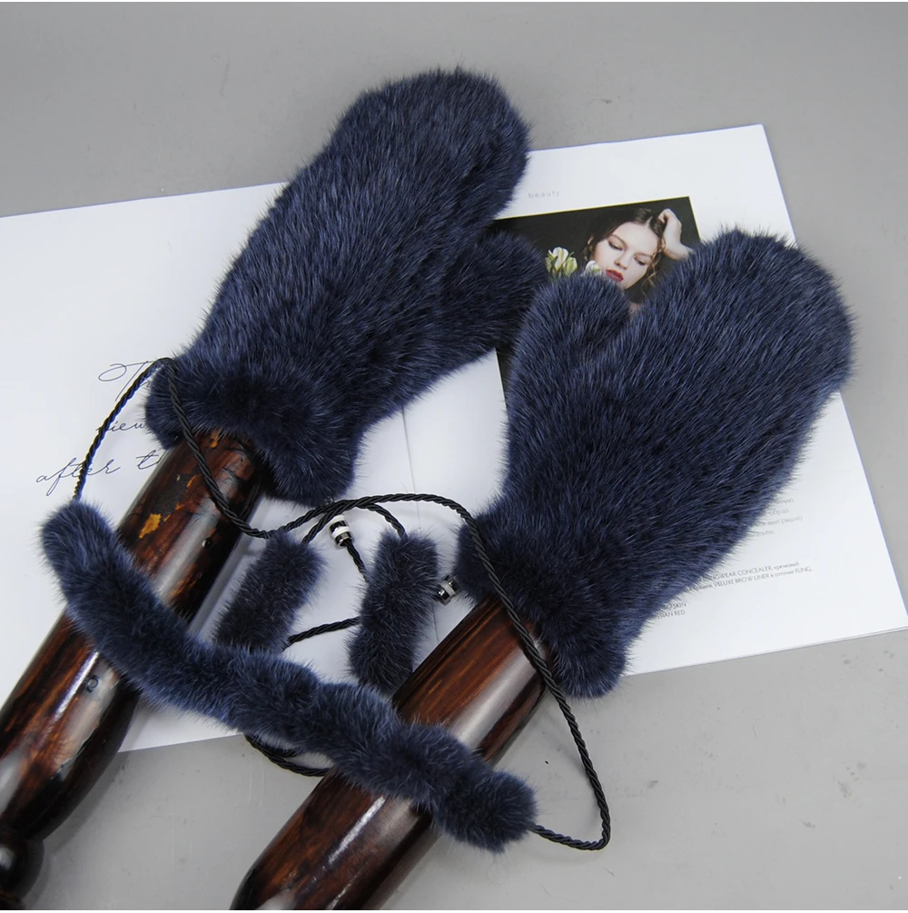 Winter Real Mink Fur Gloves Fashion Soft Warm 100%Natural Mink Fur Gloves Lady Good Elastic Genuine Fur Gloves Knitted Fur Glove
