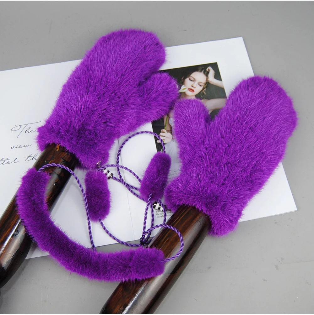 Winter Real Mink Fur Gloves Fashion Soft Warm 100%Natural Mink Fur Gloves Lady Good Elastic Genuine Fur Gloves Knitted Fur Glove