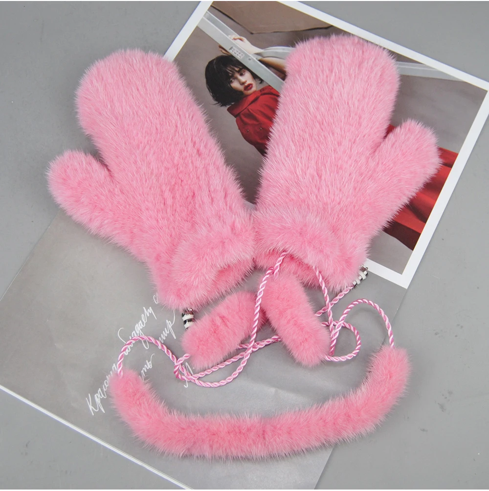Winter Real Mink Fur Gloves Fashion Soft Warm 100%Natural Mink Fur Gloves Lady Good Elastic Genuine Fur Gloves Knitted Fur Glove