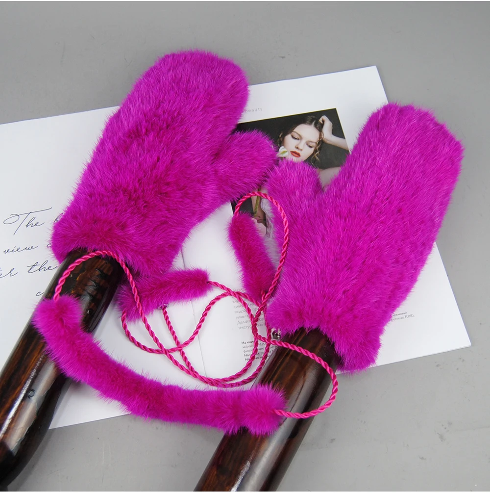 Winter Real Mink Fur Gloves Fashion Soft Warm 100%Natural Mink Fur Gloves Lady Good Elastic Genuine Fur Gloves Knitted Fur Glove