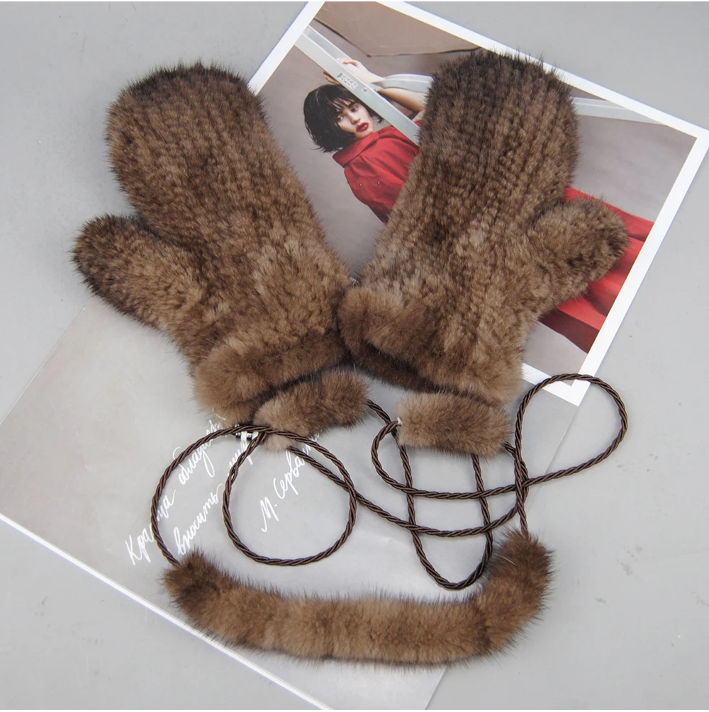 Winter Real Mink Fur Gloves Fashion Soft Warm 100%Natural Mink Fur Gloves Lady Good Elastic Genuine Fur Gloves Knitted Fur Glove