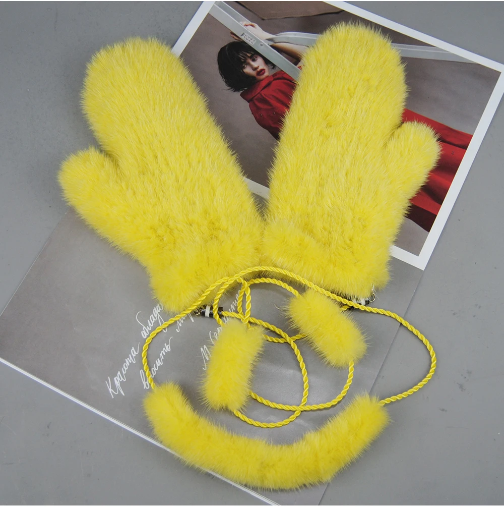 Winter Real Mink Fur Gloves Fashion Soft Warm 100%Natural Mink Fur Gloves Lady Good Elastic Genuine Fur Gloves Knitted Fur Glove