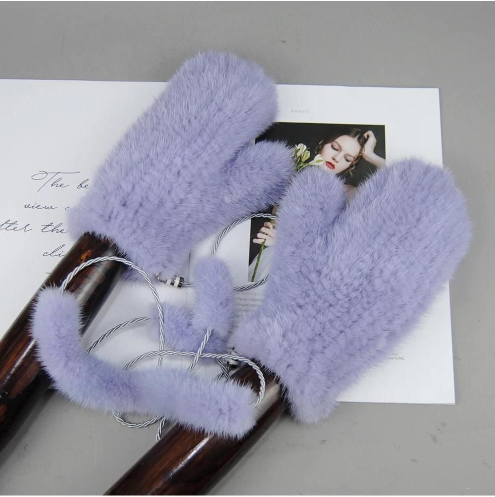 Winter Real Mink Fur Gloves Fashion Soft Warm 100%Natural Mink Fur Gloves Lady Good Elastic Genuine Fur Gloves Knitted Fur Glove