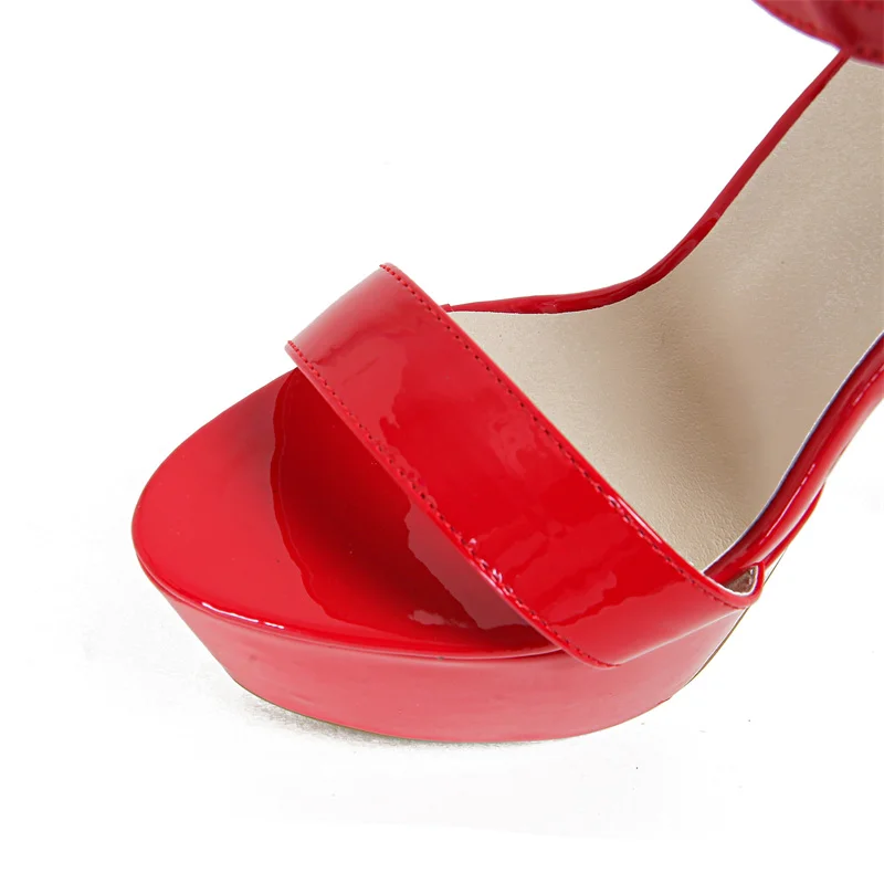 Liyke Sexy Red High Heels Platform Sandals For Women Fashion Double Buckle Strap Open Toe Wedding Banquet Shoes Big Size 45 46