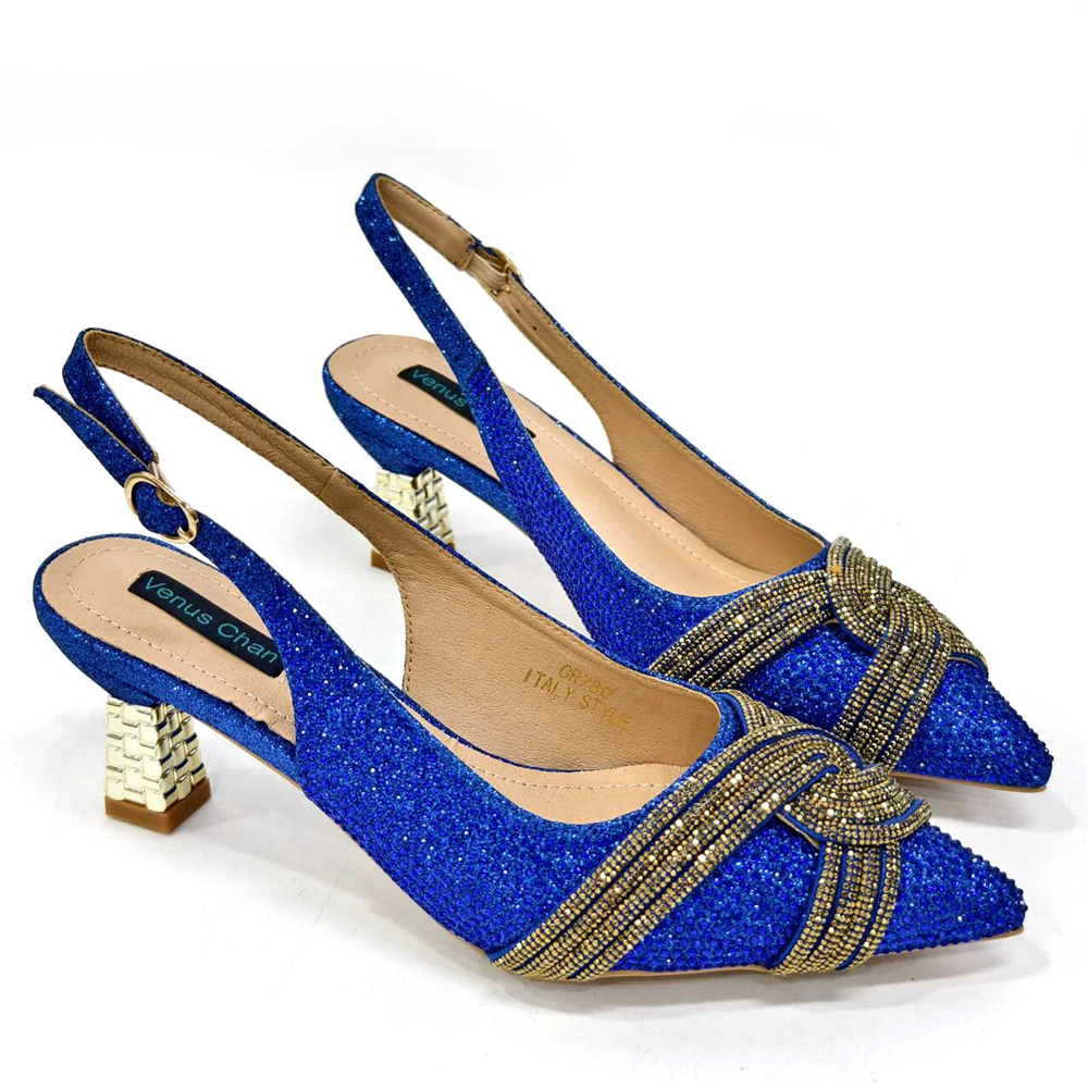 Venus Chan Black Hollow Design With Pointed Shoes And Fashion Three-Dimensional Bag Cozy Rhinestones Are Suitable For Parties