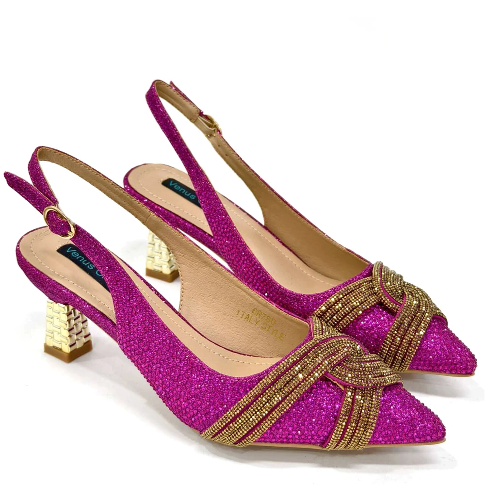 Venus Chan Black Hollow Design With Pointed Shoes And Fashion Three-Dimensional Bag Cozy Rhinestones Are Suitable For Parties