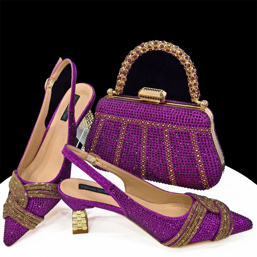 Venus Chan Black Hollow Design With Pointed Shoes And Fashion Three-Dimensional Bag Cozy Rhinestones Are Suitable For Parties