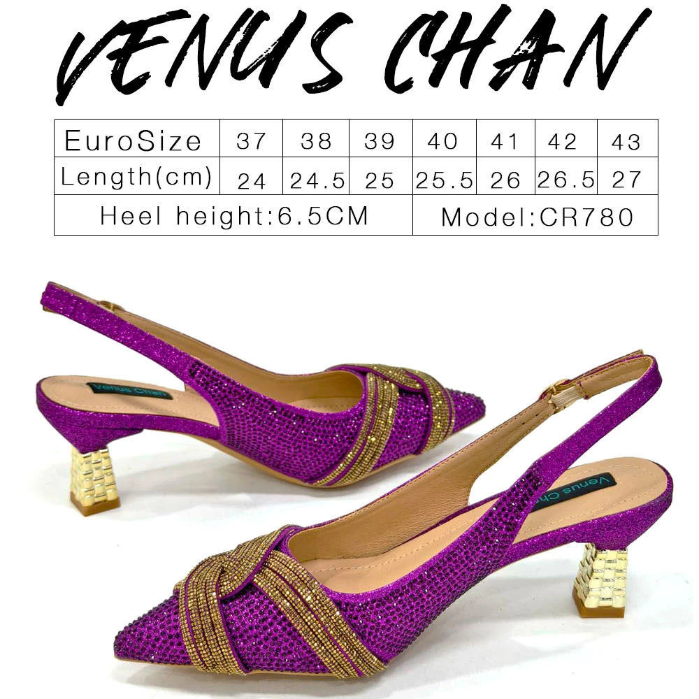 Venus Chan Black Hollow Design With Pointed Shoes And Fashion Three-Dimensional Bag Cozy Rhinestones Are Suitable For Parties