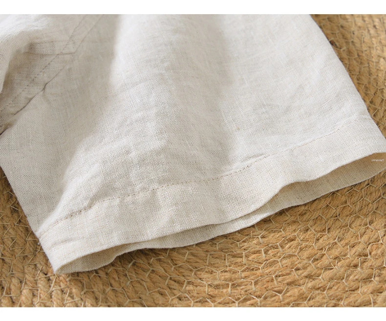L998 100% Linen Premium T-shirts Men's Summer Fashion Chinese Style Vintage Solid Color Short Sleeve Tees Simple Breathable Tops