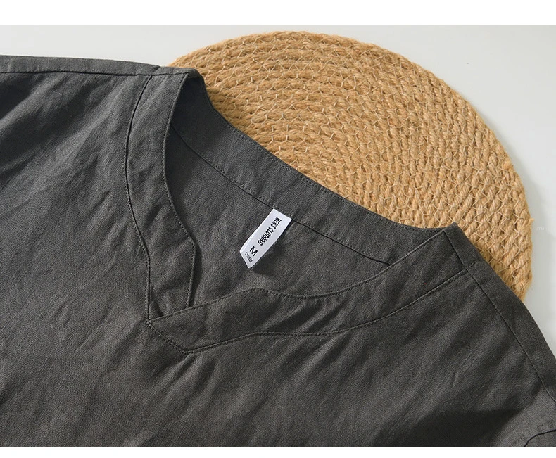 L998 100% Linen Premium T-shirts Men's Summer Fashion Chinese Style Vintage Solid Color Short Sleeve Tees Simple Breathable Tops