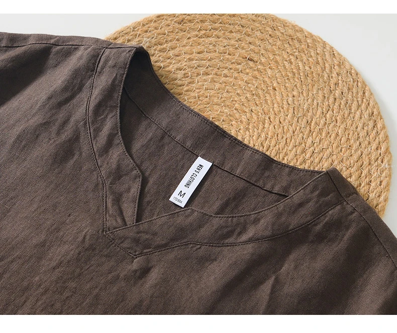 L998 100% Linen Premium T-shirts Men's Summer Fashion Chinese Style Vintage Solid Color Short Sleeve Tees Simple Breathable Tops