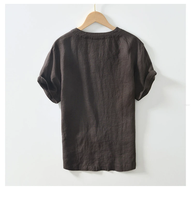 L998 100% Linen Premium T-shirts Men's Summer Fashion Chinese Style Vintage Solid Color Short Sleeve Tees Simple Breathable Tops