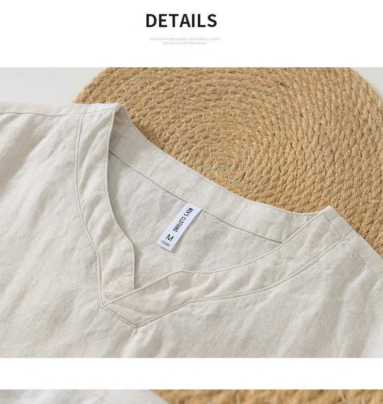L998 100% Linen Premium T-shirts Men's Summer Fashion Chinese Style Vintage Solid Color Short Sleeve Tees Simple Breathable Tops