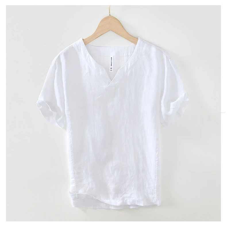 L998 100% Linen Premium T-shirts Men's Summer Fashion Chinese Style Vintage Solid Color Short Sleeve Tees Simple Breathable Tops