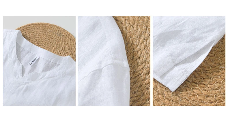 L998 100% Linen Premium T-shirts Men's Summer Fashion Chinese Style Vintage Solid Color Short Sleeve Tees Simple Breathable Tops