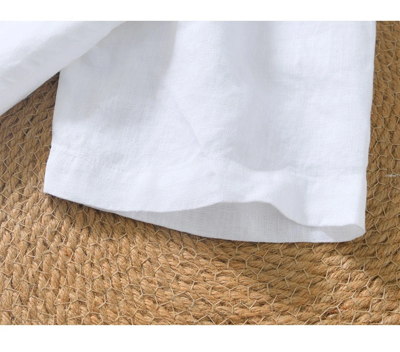 L998 100% Linen Premium T-shirts Men's Summer Fashion Chinese Style Vintage Solid Color Short Sleeve Tees Simple Breathable Tops