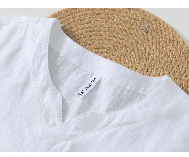 L998 100% Linen Premium T-shirts Men's Summer Fashion Chinese Style Vintage Solid Color Short Sleeve Tees Simple Breathable Tops