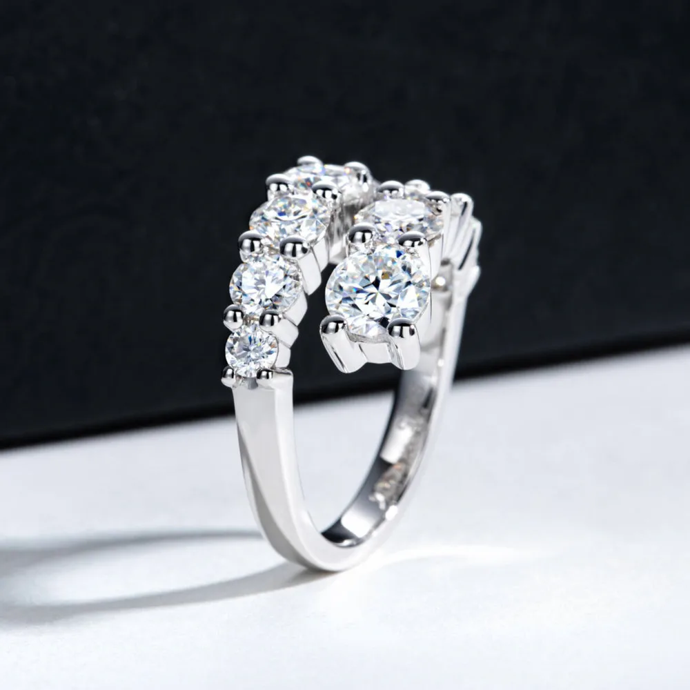 TY 925 Silver Moissanite Rings Woman Bands 10 Stones Sparkling Diamond Twist Shank Wedding Ring Engagement Jewelry