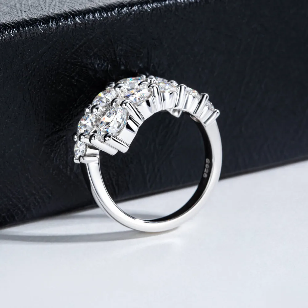 TY 925 Silver Moissanite Rings Woman Bands 10 Stones Sparkling Diamond Twist Shank Wedding Ring Engagement Jewelry