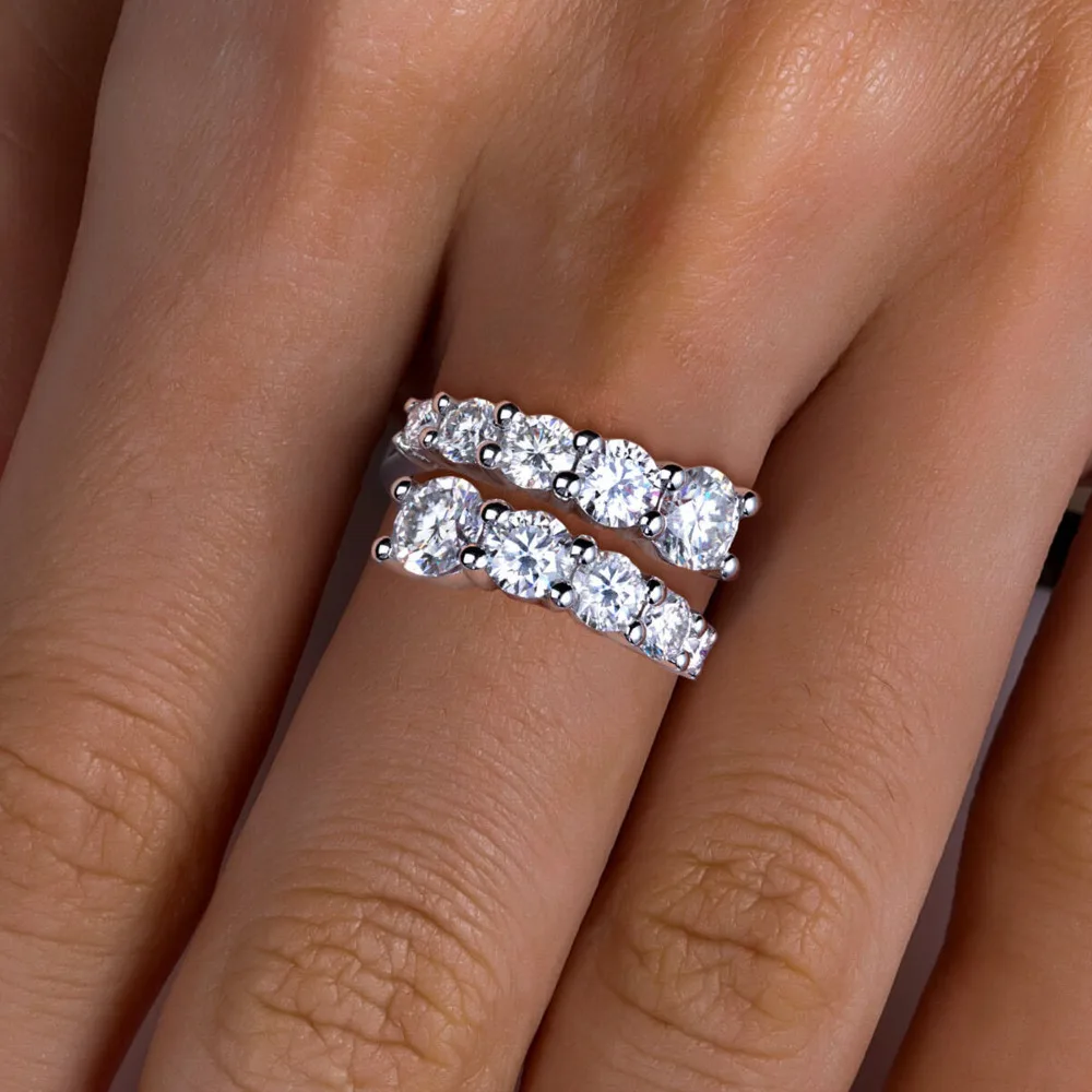 TY 925 Silver Moissanite Rings Woman Bands 10 Stones Sparkling Diamond Twist Shank Wedding Ring Engagement Jewelry