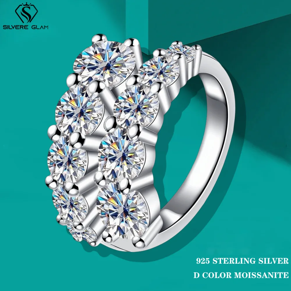 TY 925 Silver Moissanite Rings Woman Bands 10 Stones Sparkling Diamond Twist Shank Wedding Ring Engagement Jewelry