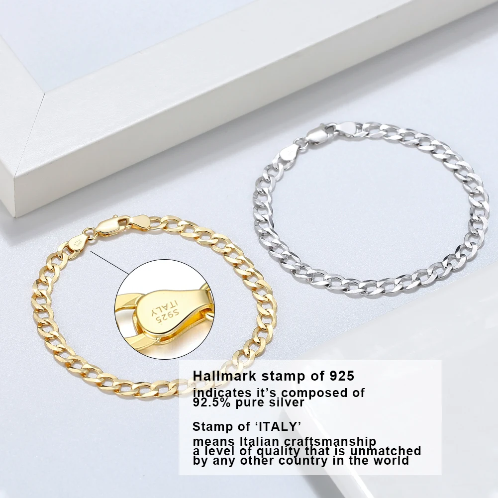 Rinntin 18K Gold Over 925 Sterling Silver 3mm/5mm Italian Diamond Cut Cuban Link Curb Chain Necklace for Women Men Jewelry SC60