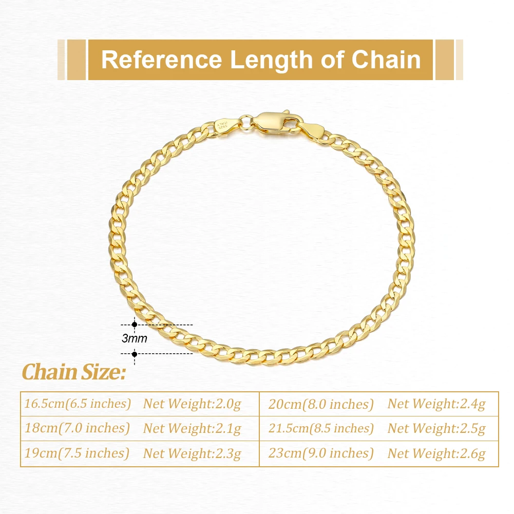 Rinntin 18K Gold Over 925 Sterling Silver 3mm/5mm Italian Diamond Cut Cuban Link Curb Chain Necklace for Women Men Jewelry SC60