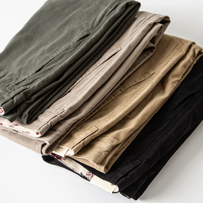 100% Cotton Dense Heavyweight Men Pants Retro American Casual Tough Guys Slim Straight Workwear Trousers Spring High Quality