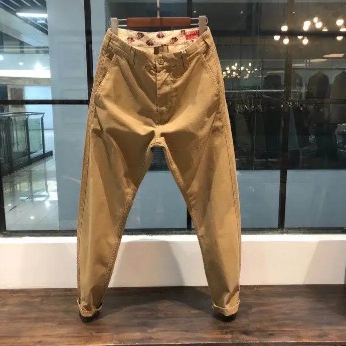 100% Cotton Dense Heavyweight Men Pants Retro American Casual Tough Guys Slim Straight Workwear Trousers Spring High Quality