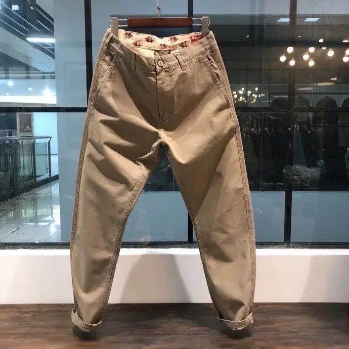 100% Cotton Dense Heavyweight Men Pants Retro American Casual Tough Guys Slim Straight Workwear Trousers Spring High Quality