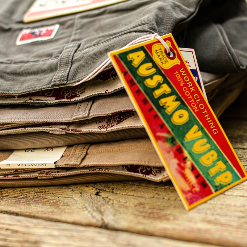 100% Cotton Dense Heavyweight Men Pants Retro American Casual Tough Guys Slim Straight Workwear Trousers Spring High Quality