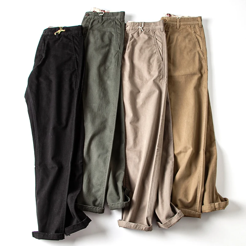 100% Cotton Dense Heavyweight Men Pants Retro American Casual Tough Guys Slim Straight Workwear Trousers Spring High Quality