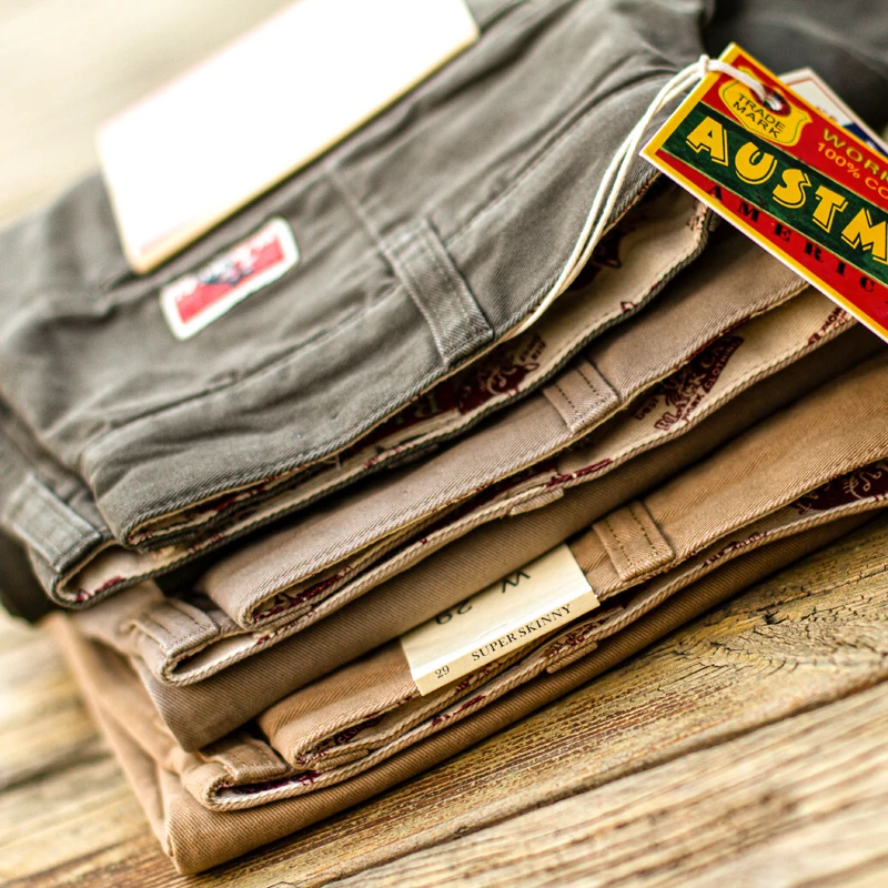 100% Cotton Dense Heavyweight Men Pants Retro American Casual Tough Guys Slim Straight Workwear Trousers Spring High Quality