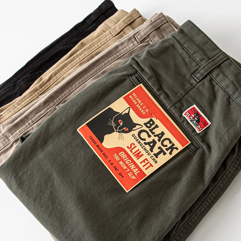 100% Cotton Dense Heavyweight Men Pants Retro American Casual Tough Guys Slim Straight Workwear Trousers Spring High Quality
