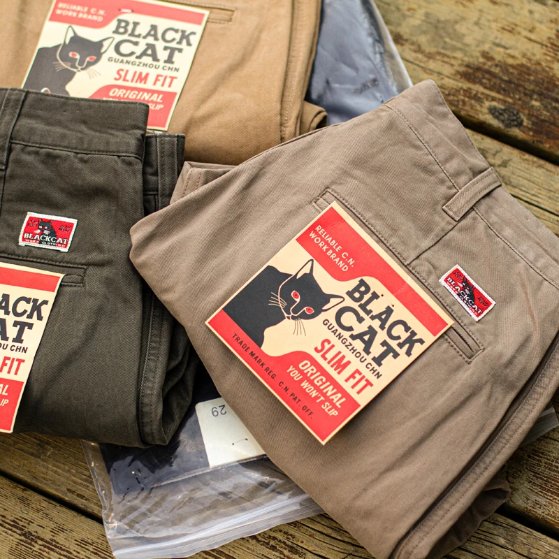 100% Cotton Dense Heavyweight Men Pants Retro American Casual Tough Guys Slim Straight Workwear Trousers Spring High Quality