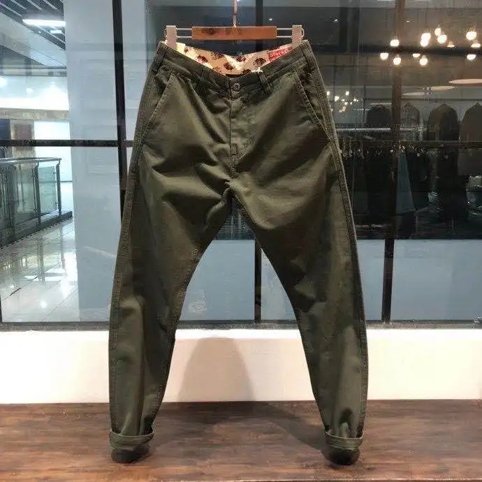 100% Cotton Dense Heavyweight Men Pants Retro American Casual Tough Guys Slim Straight Workwear Trousers Spring High Quality