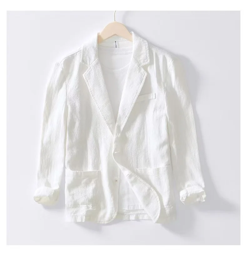 2025 Spring/Summer New Men's 100% Linen Suit Thin, Breathable and Comfortable Business and Leisure Small Suit Coat