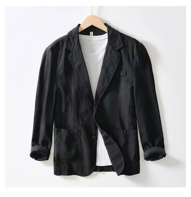 2025 Spring/Summer New Men's 100% Linen Suit Thin, Breathable and Comfortable Business and Leisure Small Suit Coat