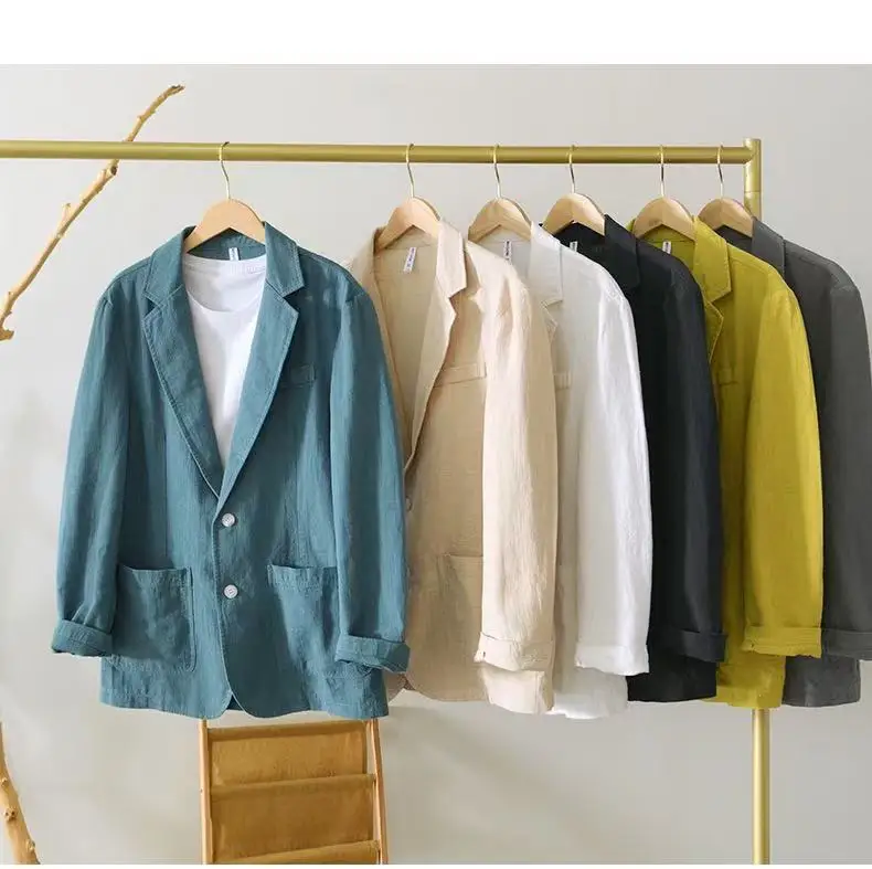 2025 Spring/Summer New Men's 100% Linen Suit Thin, Breathable and Comfortable Business and Leisure Small Suit Coat