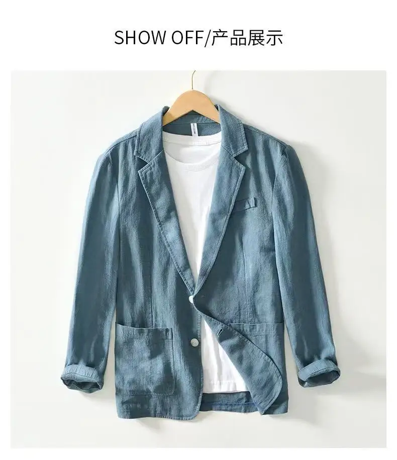 2025 Spring/Summer New Men's 100% Linen Suit Thin, Breathable and Comfortable Business and Leisure Small Suit Coat