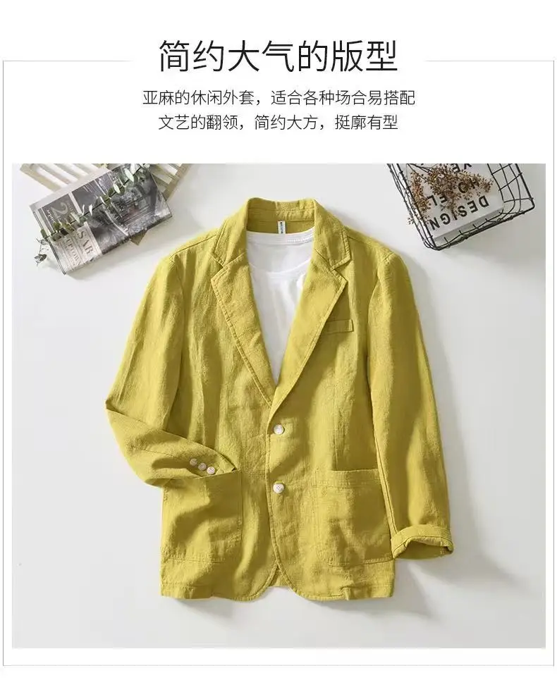 2025 Spring/Summer New Men's 100% Linen Suit Thin, Breathable and Comfortable Business and Leisure Small Suit Coat