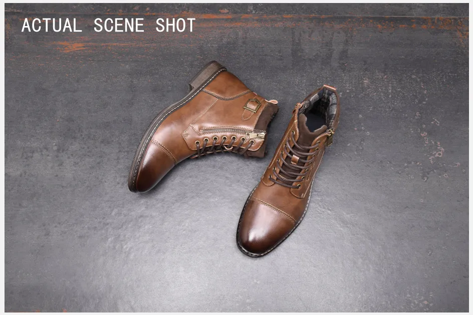 BHKH Men's Boots Winter Fashion Botines Zip Lace-Up Ankle Boots Vintage Business Dress Shoes Leather Casual Shoes for Men