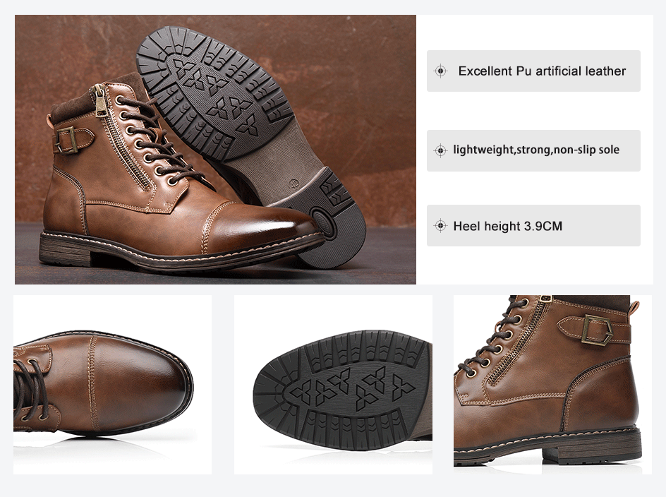 BHKH Men's Boots Winter Fashion Botines Zip Lace-Up Ankle Boots Vintage Business Dress Shoes Leather Casual Shoes for Men
